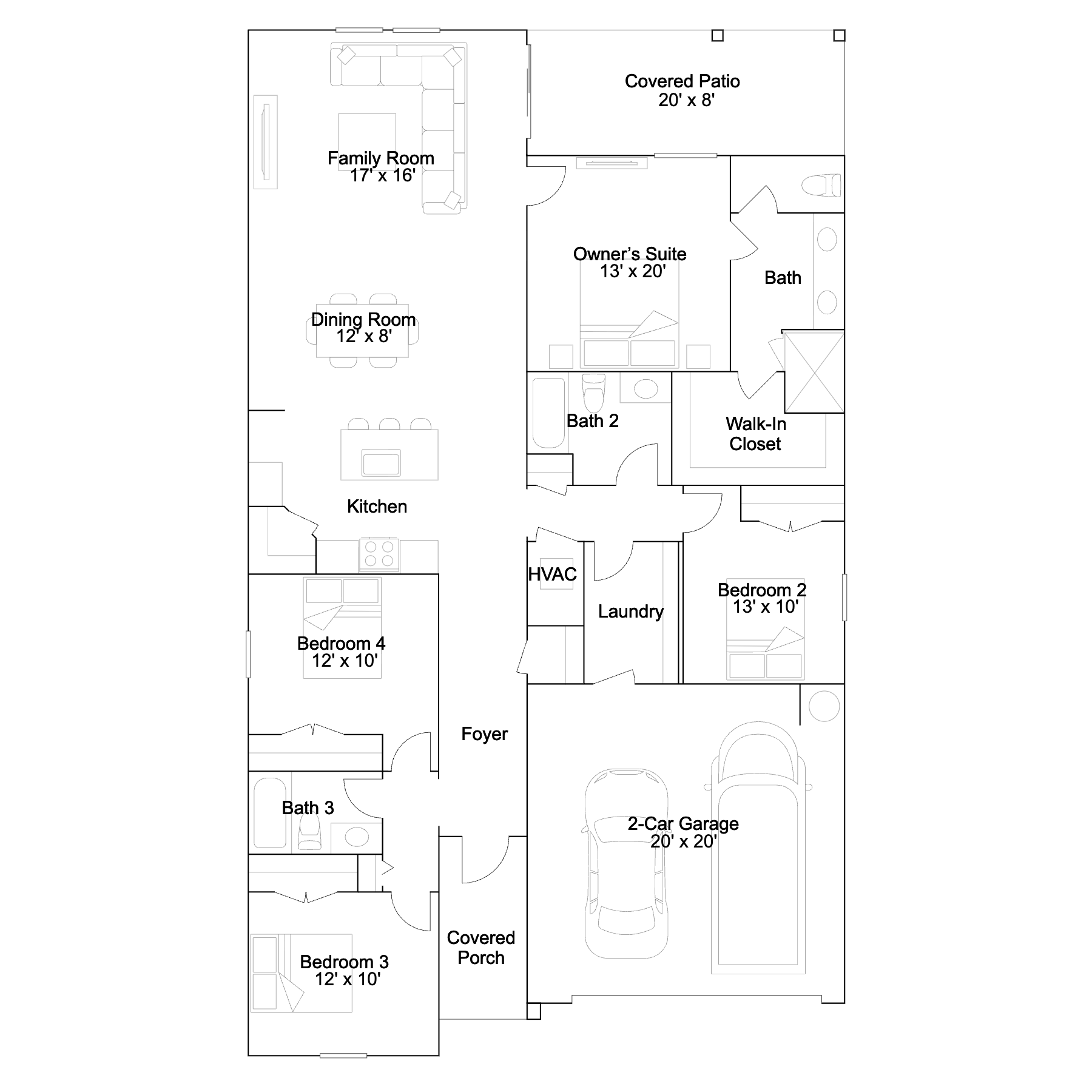 Floor plan layout of the Bartik by Lennar at Willow in Punta Gorda, Florida