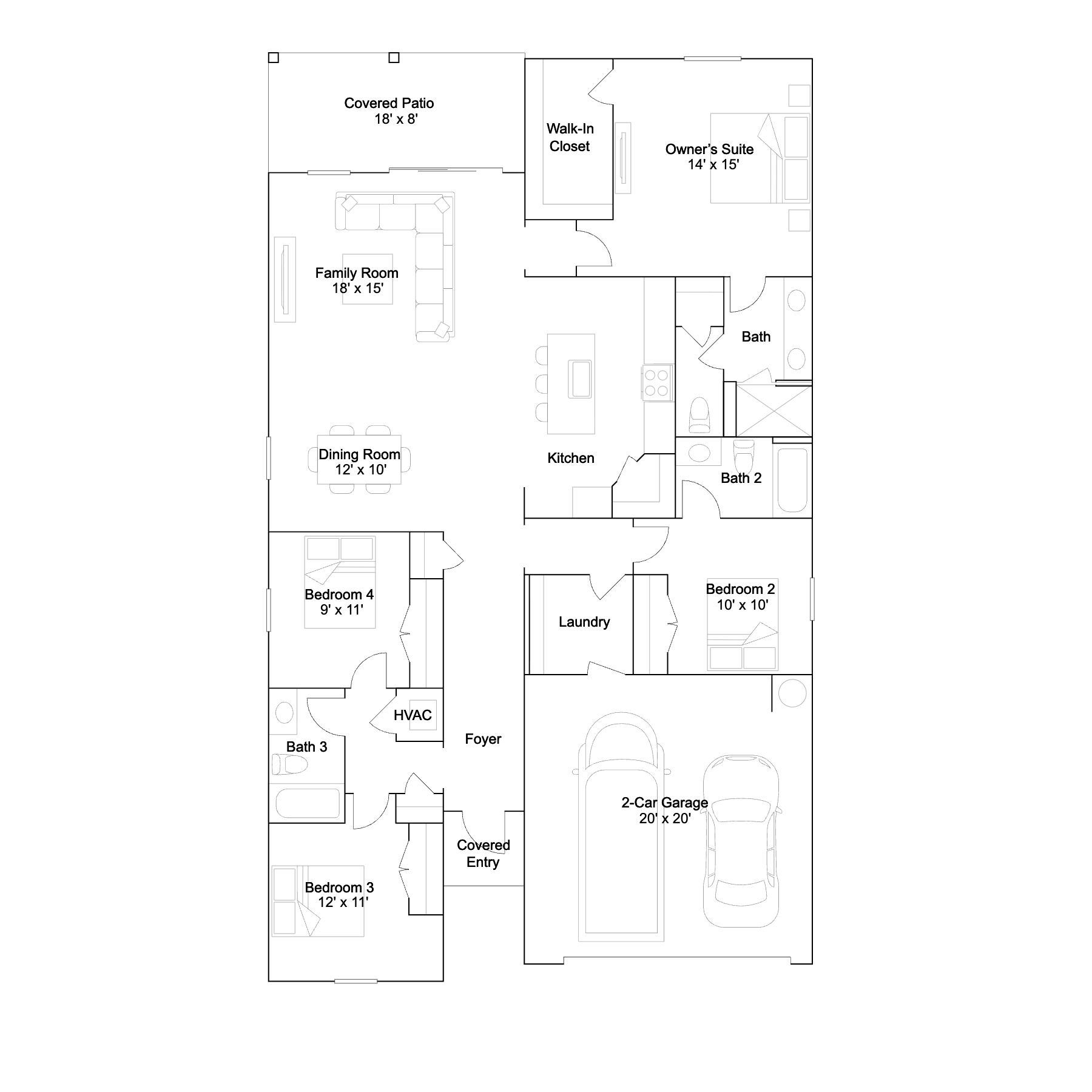 Floor plan layout of the Carson by Lennar at Willow in Punta Gorda, Florida
