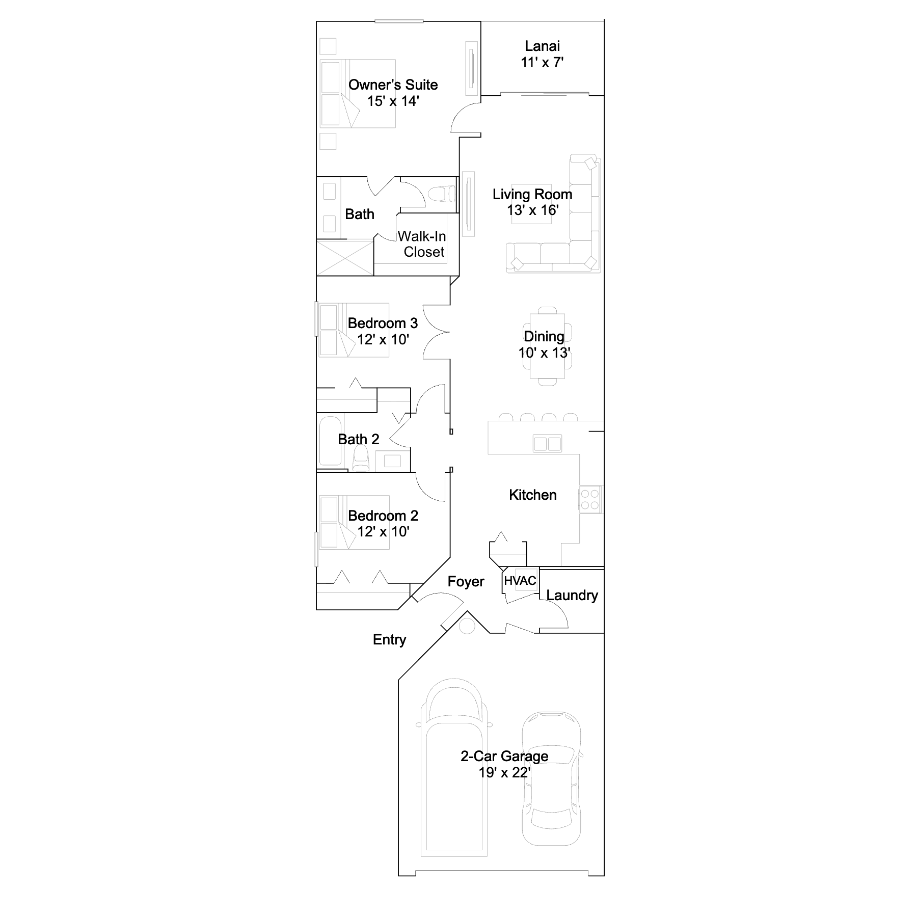 Floor plan layout of the Pelican by Lennar at Willow in Punta Gorda, Florida